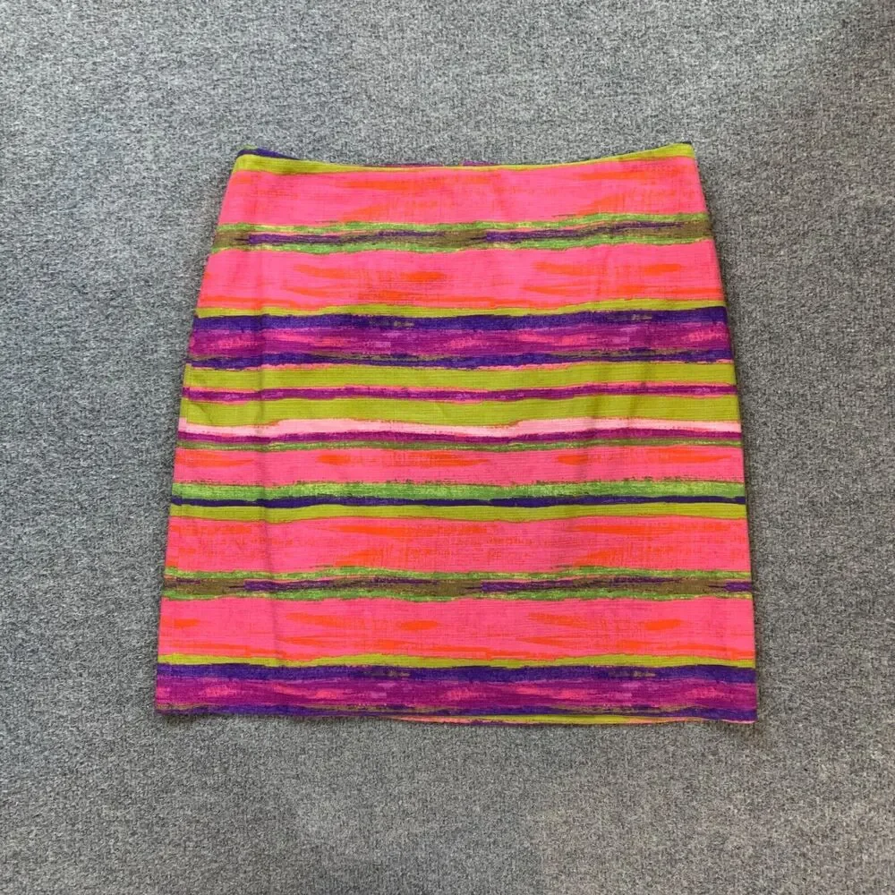 Ann Taylor Skirt Womens 8 Multi Horizontal Stripe Cotton‎ Blend Lined Back Zip